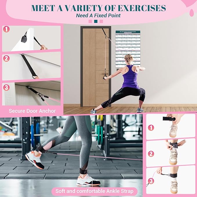 Pilates Bar Kit with Resistance Bands, Multifunctional Yoga Pilates Bar with Heavy-Duty Metal Adjustment Buckle, Portable Home Gym Pilates Resistance Bar Kit for Women Full Body Workouts