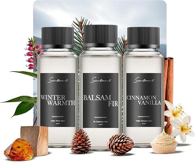 Diffuser Oil - Top 3 Winter Collection Scent Samples | Aromatherapy Home Fragrance | Luxurious Scent with Notes of Cinnamon Vanilla, Balsam Fir, Winter Warmth (20ml)
