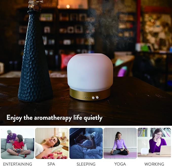 Essential Oil Diffusers for Large Room 280ml Aromatherapy Diffuser for Home - Glass Cover, 4 Timers, Auto Shut-Off, Adjustable Lights, No Beep