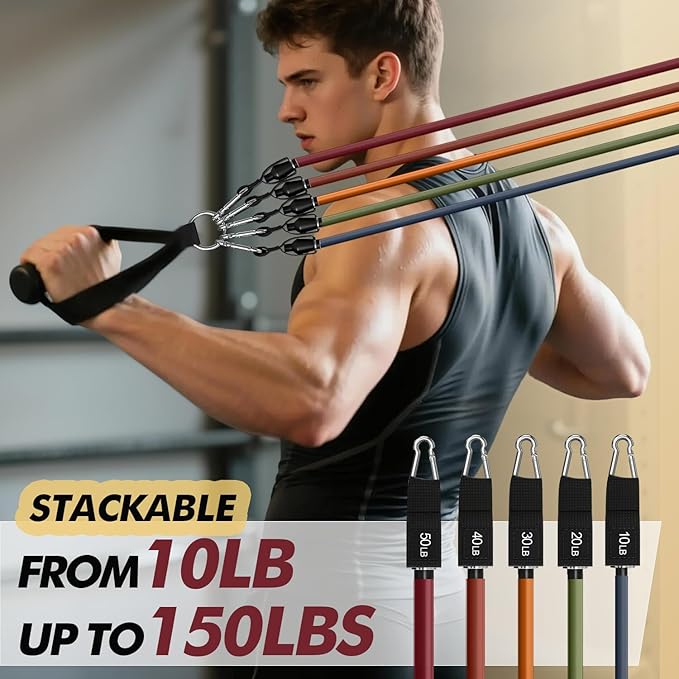 WHATAFIT Resistance Bands, Exercise Bands,Resistance Bands for Working Out, Work Out Bands with Handles for Men and Women Fitness, Strength Training Home Gym Equipment
