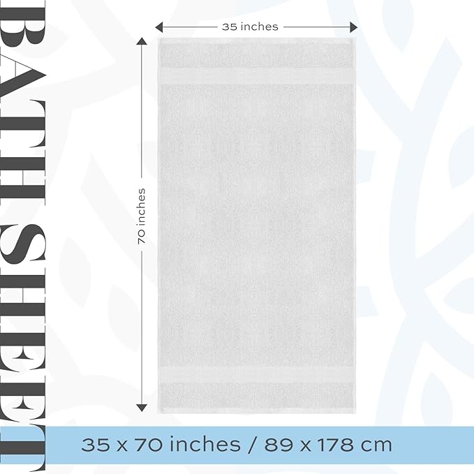 White Classic Luxury Soft Bath Sheet Towels - 650 GSM Cotton Luxury Bath Towels Extra Large 35x70 | Highly Absorbent and Quick Dry | Hotel Collection Extra Large Bath Towels Oversized, Silver, 2 Pack
