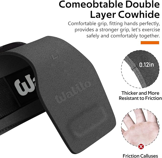 WALITO Weight Lifting Wrist Strap, Double Leather Weightlifting Wrist Straps for Gym Strength Training, Neoprene Padded Wrist Wraps - for Men & Women (Pair)