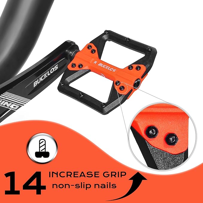 BUCKLOS MTB Flat Pedals Mountain Bike Pedals, 3 Bearings CNC Adult Road Bike Pedals, Bicycle Platform Aluminum Alloy Non-Slip Pedal for Gravel Bike/BMX 9/16"(Black)