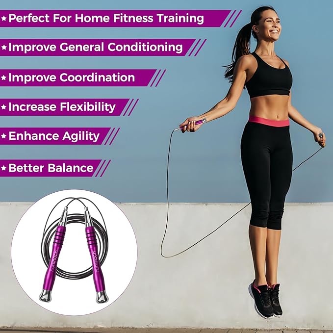 High Speed Jump Rope - Self-Locking No-Screw Design, Weighted Jump Rope, 360° Fast Rotation, Silicone Textured Design, Non-Slip, Includes 2 Speed Ropes Cables for Optimal Fitness Training & More - CrossFit Jump Rope.