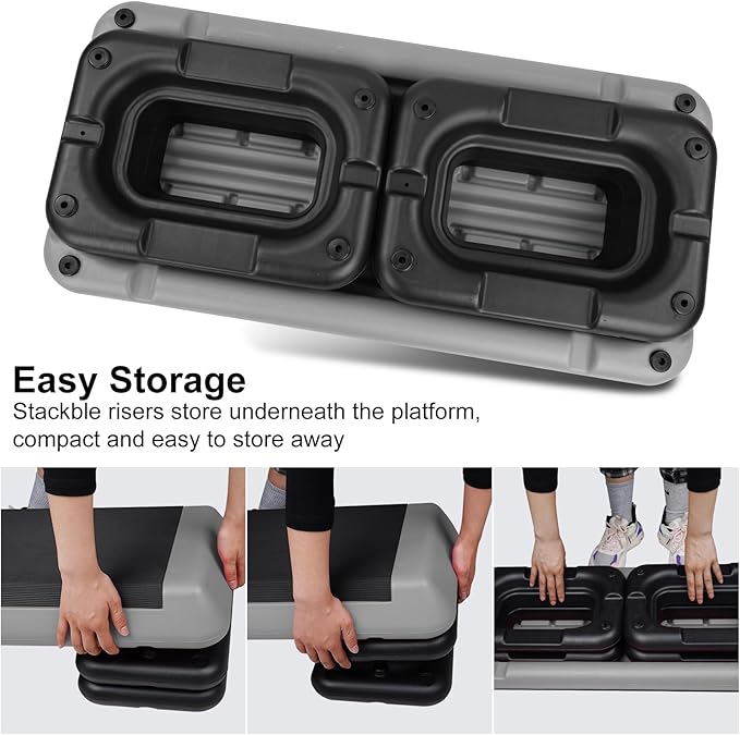 4''-6''-8''Adjustable Aerobic Stepper w/4 Risers Health Workout Step Platform for Sports & Fitness