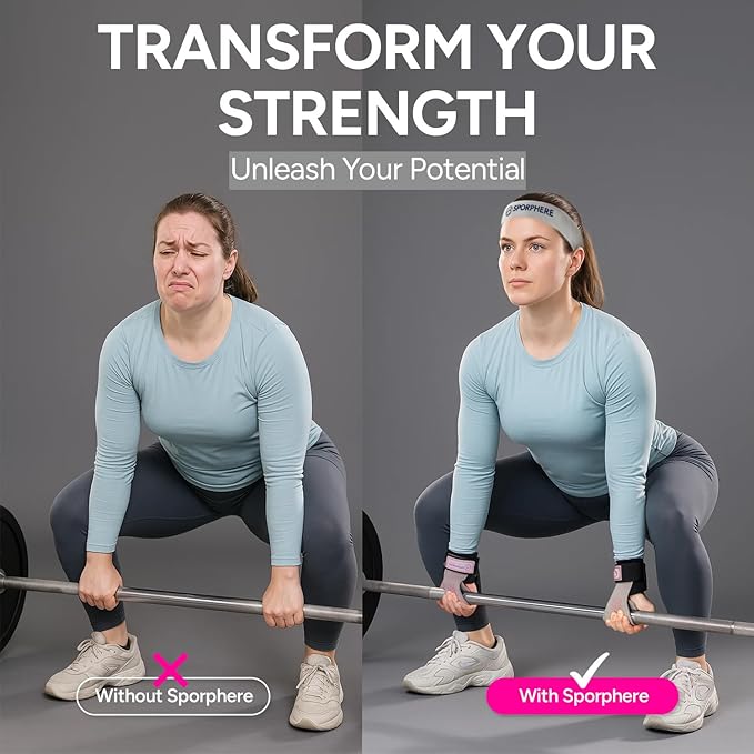 Premium Weight Grips for Women, Hand Straps for Weight Lifting, Crossfit Hand Grips for Women- Anti-Slip Silicone Gym Grips Ergonomic, Stylish, Ideal for CrossFit and Gym Straps– Deadlift & Powerlifting Grip-Headband Bonus- Gift -SPORPHERE