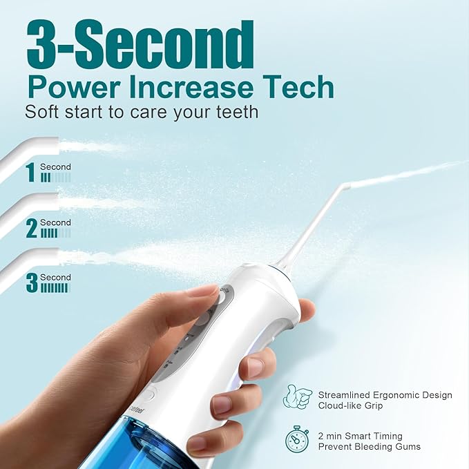 Nicefeel Water Dental Flosser Teeth Pick - Fast Charge Cordless Teeth Cleaner, 3 Modes Portable Oral Irrigator, IPX7 Waterproof Electric Water Dental Flosser for Tonsil Stone, 300ML Tank