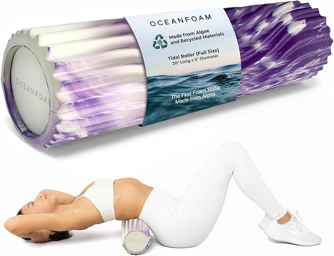 Oceanfoam Tidal Roller - Purple Marbled - Muscle Massage Foam Roller for Back Pain & Stretching - Firm and Ergonomic Wide Wave Textured - Yoga, Athletics, & Wellness - Full Size, 20" x 5"