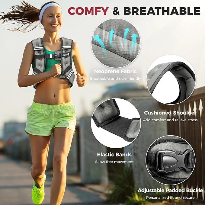 BAGAIL Weighted Vest, 5lbs/8lbs/10lbs/12lbs/15lbs/20lbs/25lbs/30lbs Weight Vest with Detachable Phone Pouch, Rucking Vest for Women, Men, Walking, Weight Loss, Training, Running