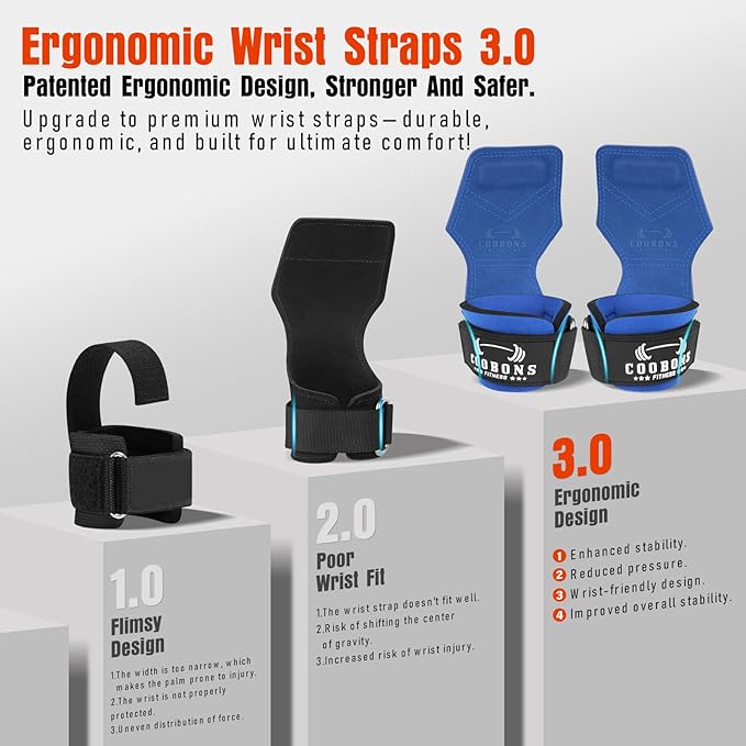 Lifting Wrist Straps for Weightlifting, Double Layer Leather for Weight Lifting Wrist Wraps, Deadlifts, Heavy Powerlifting and Adjustable Wrist Hooks for Strength Training, Gym Workouts Men/Women