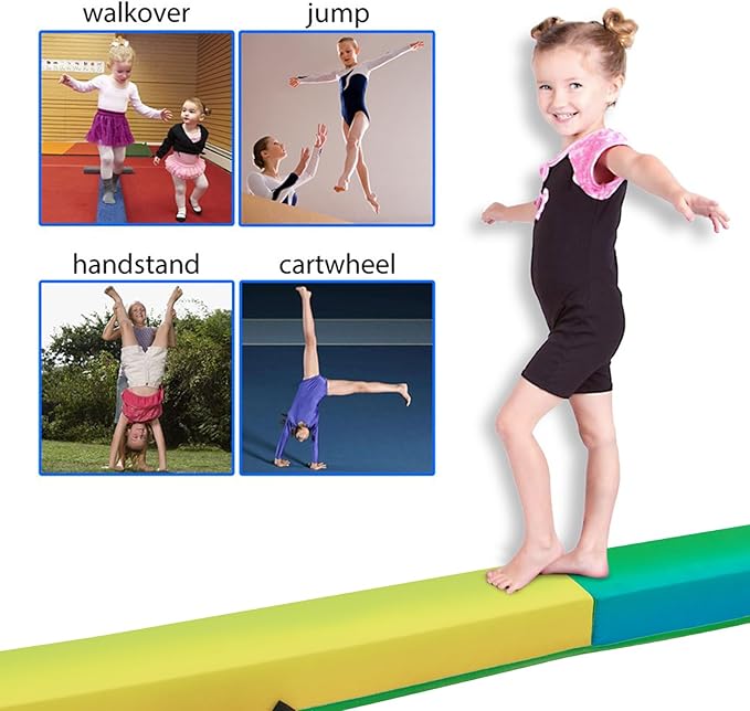 FBSPORT 8ft/6ft Balance Beam: Folding Floor Gymnastics Equipment for Kids Adults,Non Slip Rubber Base, Gymnastics Beam for Training, Practice, Physical Therapy and Professional Home Training