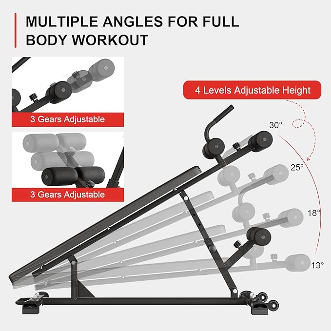 Sit-Up Bench for Core Workouts and Decline Bench Press, Adjustable Weight Bench with Reverse Crunch Handle, Abdominal Workout and Bulgarian Split Squat Equipment
