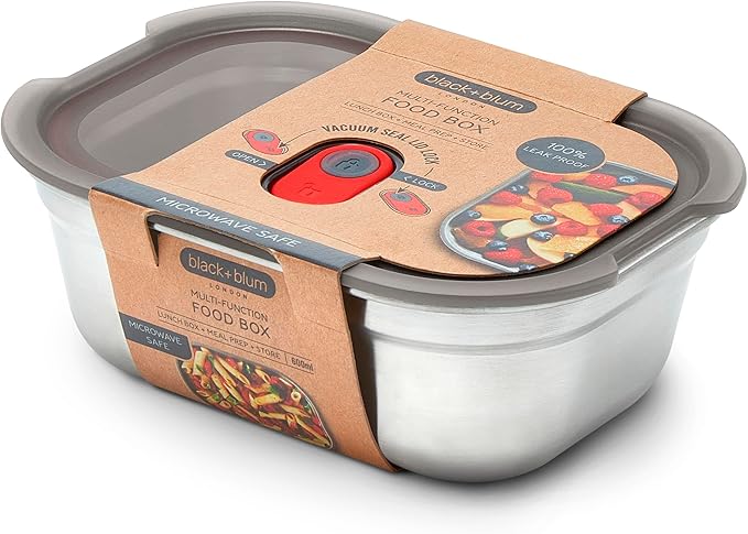 BLACK + BLUM Lunch Box - Meal Prep Containers Reusable for Picnic & Camping - Microwavable Stainless Steel Lunch & Dinner Food Storage Box with Leak Proof Lid - Dishwasher & Oven Safe - Small - 600ml