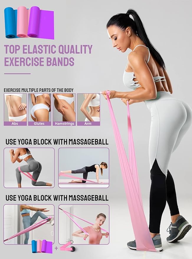 1/3 Yoga Mat Thick, Yoga Set for Beginners Include High Density Mat with Multi-loops Strap, Blocks, Booty Resistance Band Set, Door Anchor, Carring Bag & Strap