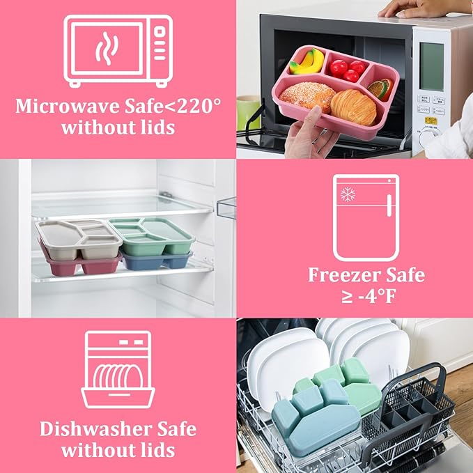 8 Pack Bento Box, Lunch Containers Wheat Straw Meal Prep Containers Reusable, Microwave and Dishwasher Safe Lunch Containers for Adults, Bento Lunch Box