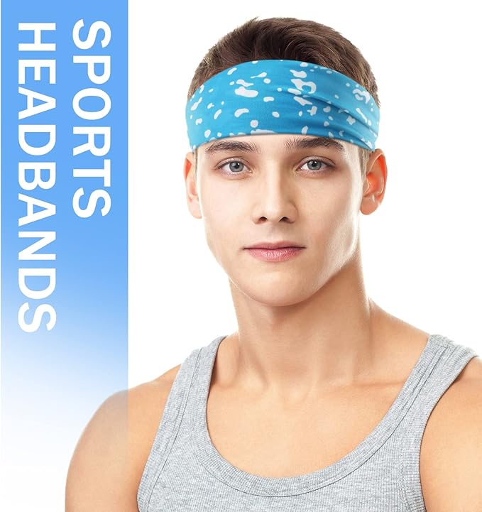 9 pcs Sweatbands for Men Workout Sport Headbands for Men Camo Headband Sweat Absorbing Headband Wide Sweatband for Head Basketball Football Cycling Running Yoga, 4.7 x 9.8 Inch