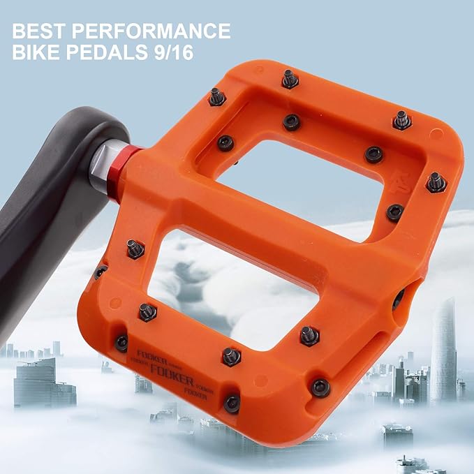 FOOKER MTB Pedals Mountain Bike Pedals 3 Bearing Non-Slip Lightweight Nylon Fiber Bicycle Platform Pedals for BMX MTB 9/16"