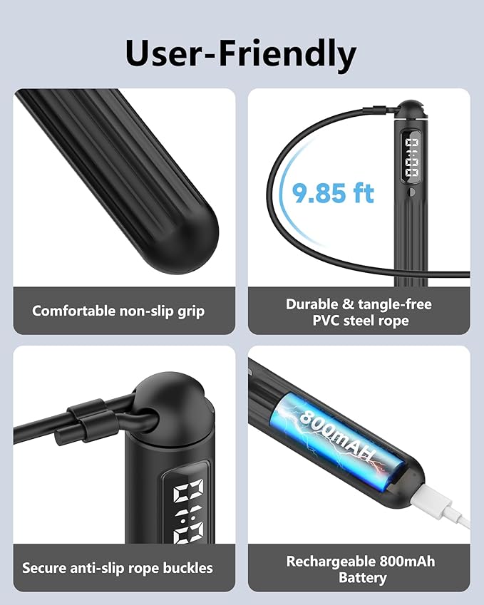 KINTHEA 2 in 1 Smart Jump Rope, APP Control & Data Record, Cordless Jumping Rope with Counter for Women, Men, All Age, Adjustable Skipping Rope for Cardio Fitness in Limited Home Space & Outdoor