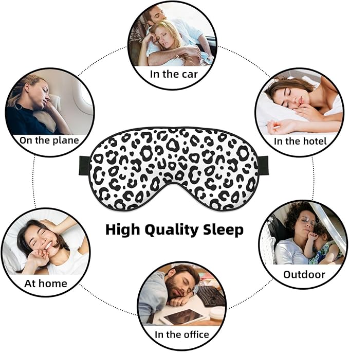 Sleep Eye Mask Black and White Leopard Sleep Mask for Women Men Comfortable Eye Mask with Adjustable Strap Soft Eye Cover Blindfold for Travel Yoga Nap Shift Work