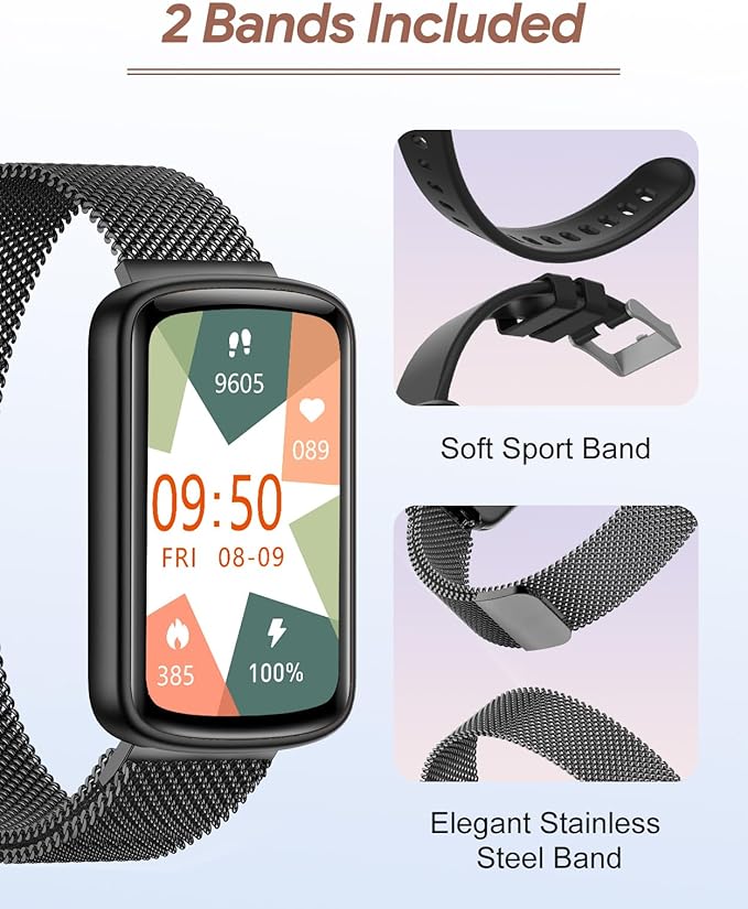 Fitness Tracker, Fitness Watches for Women Men with Heart Rate Monitor Blood Oxygen Sleep Tracker Pedometer, 1.47" Smart Watch Step Calorie Counter for Android iOS IP68 Waterproof (Black)