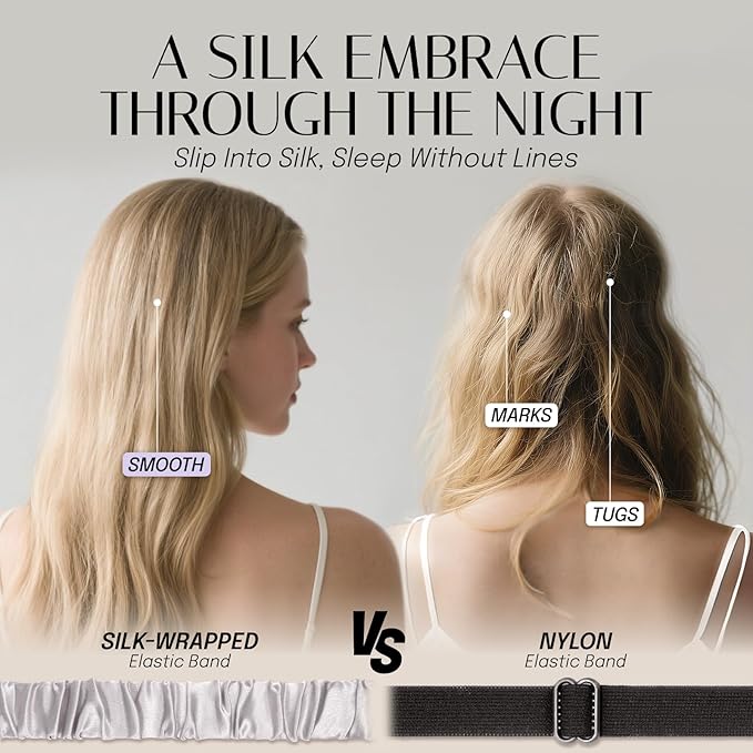 OLESILK Silk Sleep Eye Mask Blindfold with Double Layer Filling for Full Night's Sleep, Silk Wrapping Strap- Luxury Eye Cover Eyeshade for Women Men with Travel Bag and Ear Plugs, Silver