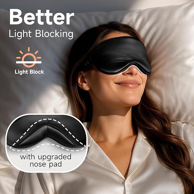 Umisleep 100% Pure Mulberry Silk Sleep Mask, 22 Momme 6A Soft & Smooth Fibers, Breathable Eye Mask for Women & Men, Better Light Blocking Sleeping Mask with Travel Pouch, Adjustable Blindfold, Black