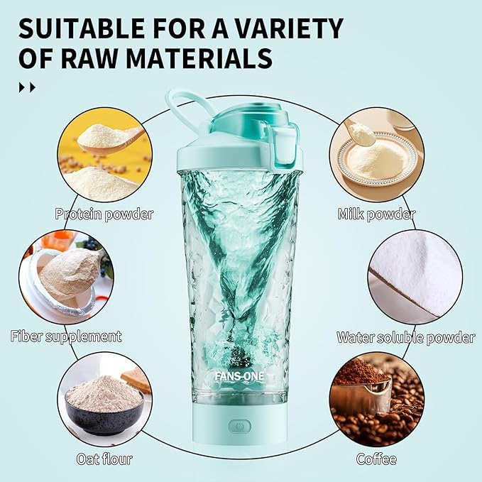 Electric Shaker Bottle, 24oz Lockable Blender Cup Electric Protein Shaker Bottles, Tritan USB C Rechargeable Mixer, Portable Shaker Cups for Protein Shakes for Men Women, Water Blue