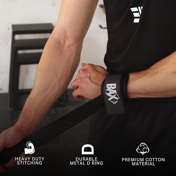 Ekkovision Weight Lifting Straps With Cuffed D Ring, Wrist Support for Men, Heavy Duty Thick Comfortable Lifting Straps, Secure Fit, Enhanced Grip, Straps for Weightlifting & Gym Training, Black