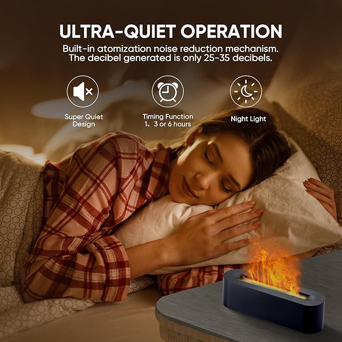 Essential Oil Diffuser, Fireplace Fire Flame Aromatherapy Diffuser, 150ml Ultrasonic Cool Mist Humidifier, Scent Aroma Diffuser with 7 Colors Light, Timer & Auto-Off for Home, Room (Black)