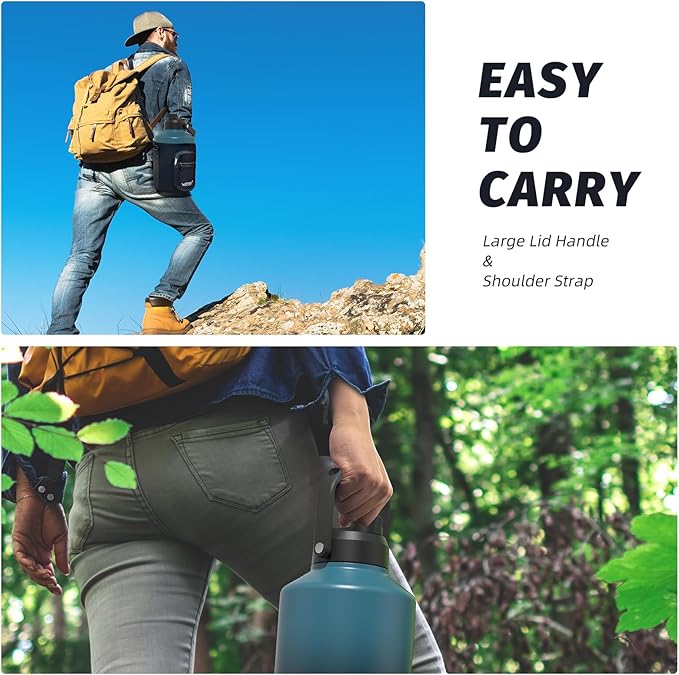 1.5 Gallon Water Bottle Insulated(Cold for 48 Hrs),BPA Free&Leak Proof,196oz Stainless Steel Water Jug,Big thermos,Large Water Bottle with Handle for Gym,Hiking,Camping&Travel,Lake Blue