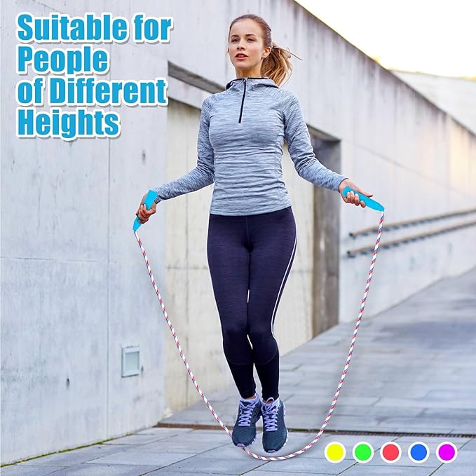 Honoson 50 Pcs Rainbow Jump Rope Bulk Gift for Kids 7.8ft Nylon Stripe Ropes with Handle Adjustable Colorful Party Favor Christmas Item Gift Outdoor Exercise Fitness (Red,White,Blue)