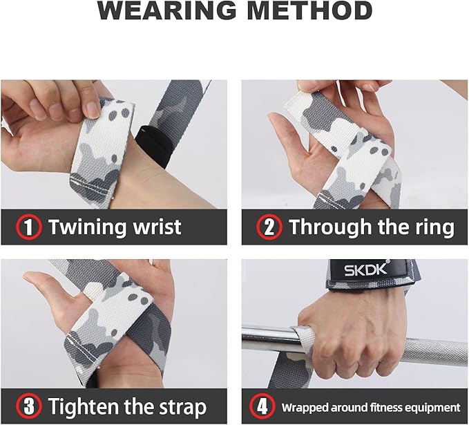 SKDK Cotton Hard Pull Wrist Lifting Straps Grips Band-Deadlift Straps with Neoprene Cushioned Wrist Padded and Anti-Skid Silicone - for Weightlifting, Bodybuilding, Xfit, Strength Training