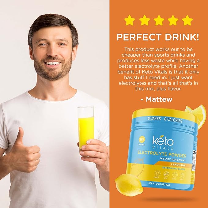Keto Vitals Electrolytes Powder | Keto-Friendly Electrolytes with Potassium, Magnesium, Sodium, Calcium | Keto Electrolytes Supplement Energy Drink Mix | Sugar-Free, Zero Calories, Zero Carbs