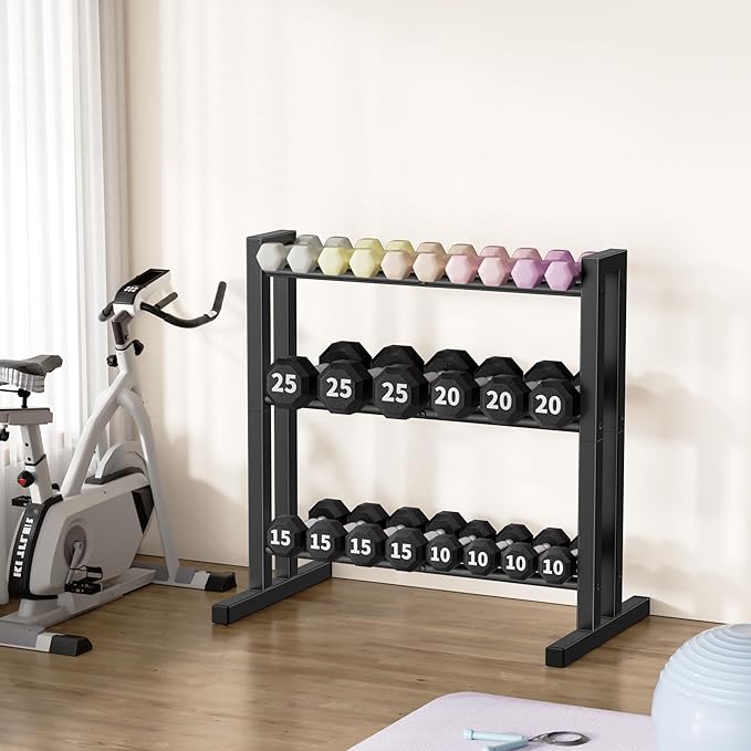 31Inch Dumbbell Rack Only - 450LB Capacity Weight Rack, 3-Tier Heavy Duty Dumbbell Stand Kettlebell Rack For Dumbbells, Kettlebells, Home Gym.