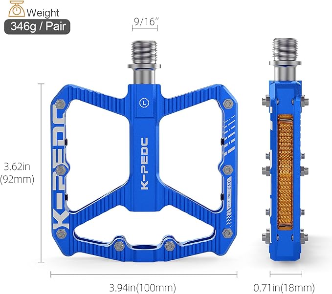 Mountain Bike Pedals MTB Pedals,Bicycle Pedals with Reflectors,Aluminum 9/16" 3 Sealed Bearing Lightweight Platform for Mountain Bike, BMX, Road Bike Pedals