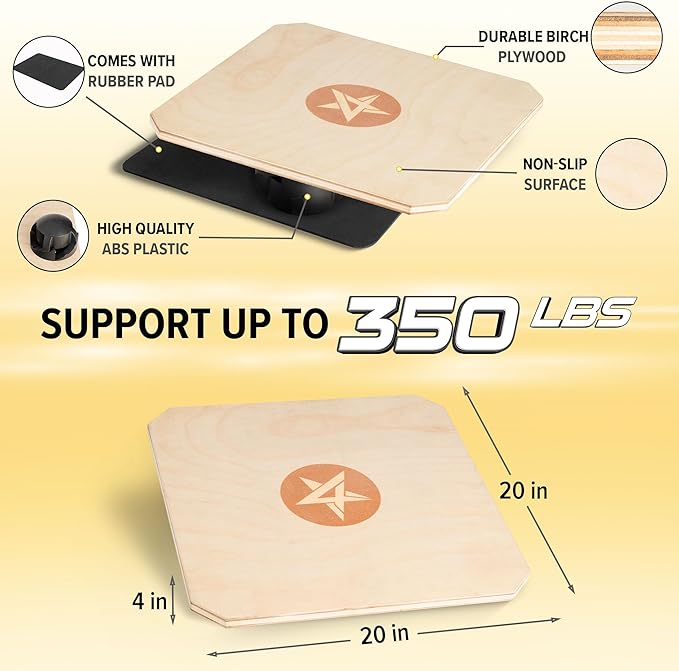 Yes4All 350LBS Professional Wooden Balance Board for Leg Workout, Anti-Slip Rocker Board, Wobble Board for Standing Desk