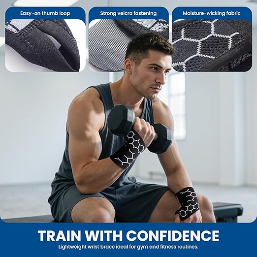 Adjustable Wrist Support Brace - Breathable Wrist Wraps for Carpal Tunnel, Tendonitis, Pain Relief, Workout and Daily Use - Unisex, One Size Fits All (Black), 1 Pack