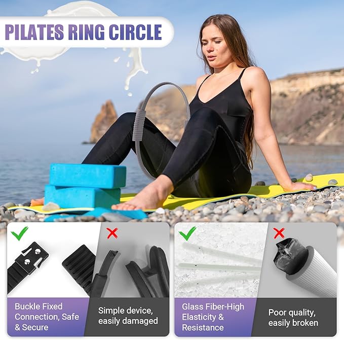 Pilates Ring, 13.5"/12" Silicone Magic Circle with Training Poster & Portable Bag, Pilates Ring Circle for Inner Thigh Workout, Yoga, Lose Weight & Physical Therapy for Women