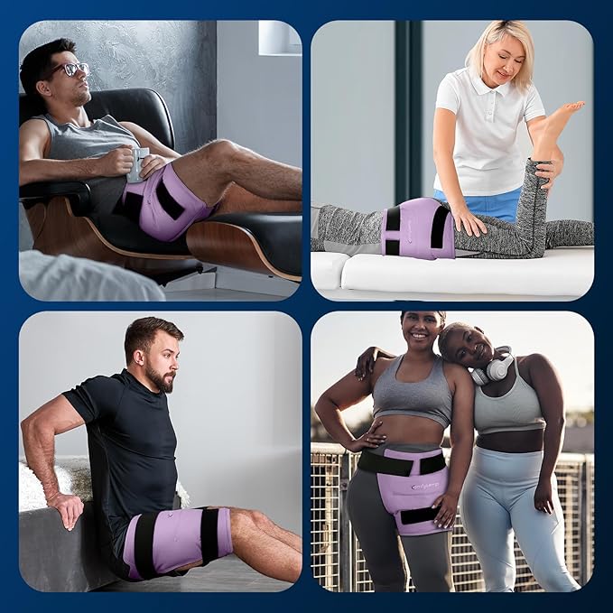 Comfytemp Hip Ice Pack Wrap for Sciatica, Hip Replacement, Fracture, Pain Relief, Reusable Gel Ice Pack for Injuries, Cold Compress Physical Therapy Recovery Gifts (S/M) Purple