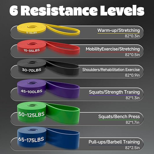 Resistance Bands Set with Door Anchor, Multi-Levels Pull Up Assistance Bands, Exercise Bands for Working Out, Stretching, Muscle Training, Physical Therapy (Men/Women)