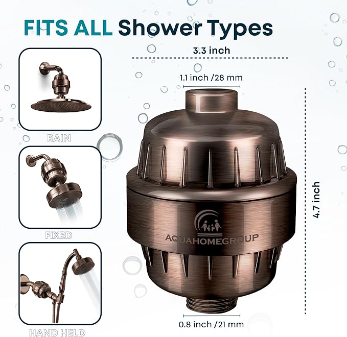 AquaHomeGroup 20 Stage Shower Filter with Vitamin C E for Hard Water - High Output Shower Water Filter to Remove Chlorine and Fluoride - 2 Cartridges Included -Consistent Water Flow Showerhead Filter
