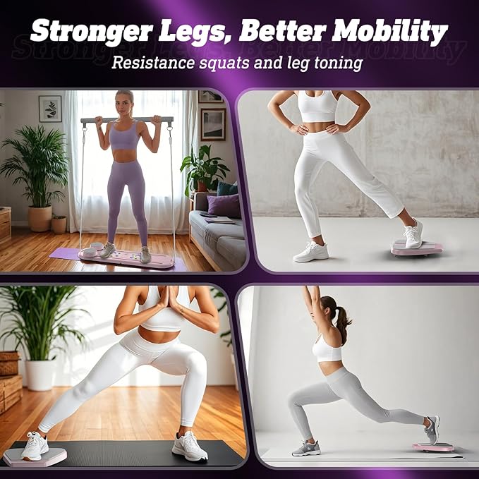 Pilates Board, Pilates Reformer Set, Pilates Machine 15-in-1 Multifunctional Abdominal Board for Home Office Workout, Foldable Portable Pilates Reformer Board for Women