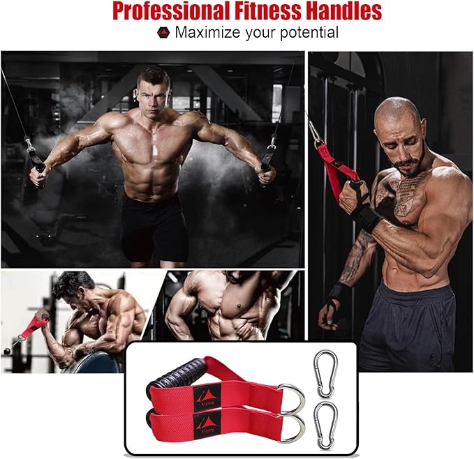 Heavy Duty Gym Exercise Handles Attachment for Cable Machine,Resistance Band,Pulley System Home Fitness Workout Equipment, with Elastic Rubber Grip and 2 Large Carabiners