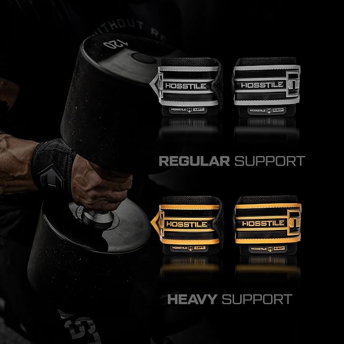 HOSSTILE Heavy Duty Wrist Support Wraps (Pair) – 18" Firm Joint Support, Durable Elastic, Extra-Strong Thumb Loop, Adjustable Hook and Loop Fastener, Powerlifting, Bodybuilding, Crossfit