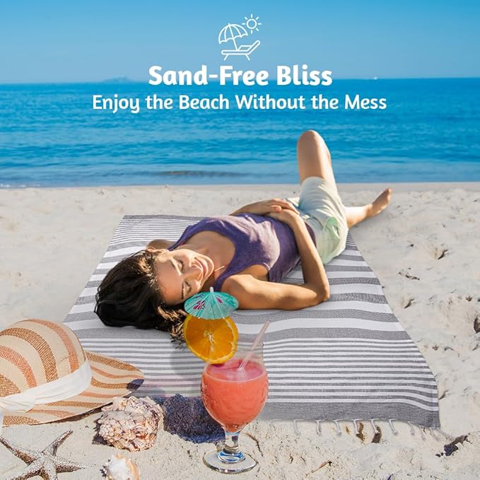 Urban Villa Set of 6 Peshtemal Turkish Beach Towel Oversized 36x72 Absorbent Extra Large - Sand Free Quick Dry Bath Towels - Lightweight Travel Cruise Camping Spa Towels - Grey