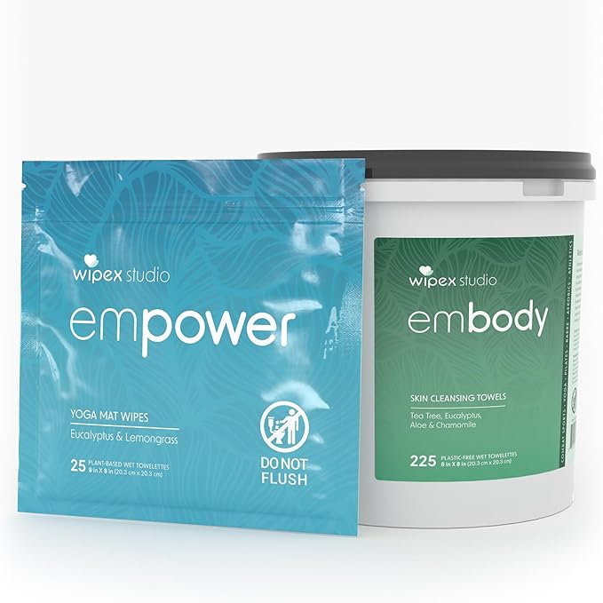 Wipex Studio Empower Yoga Mat Cleaner Wipes 25ct Zip Pack, Ultra Thick and Textured, Lemongrass Eucalyptus Scent, Natural Choice for Yoga, Pilates, or Any Movement Practice (25 Count (Pack of 6))