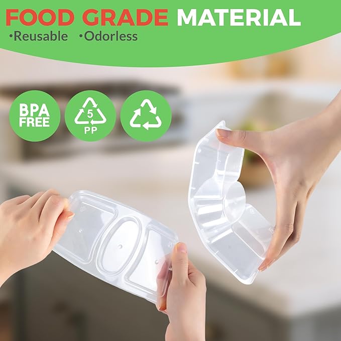 8 OZ Reusable Snack Containers with Lids, New 3 Compartment Condiment Snack Pack Containers 20 Sets