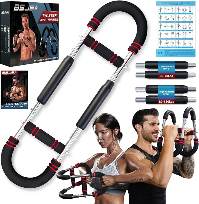 Twister Arm Trainer,30-120lb Adjustable,Chest Trainer for Men & Women with 4 Springs & Train Poster,Arm Trainer for Chest Clip Muscle & Arm Strength
