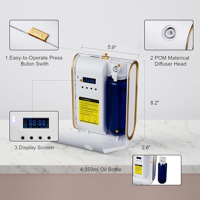 Home Bluetooth Smart Waterless Aromatherapy Machine, Essential Oil Diffuser, with Fragrance Coverage of up to 2000 Square feet, Suitable for Home, Hotel, Restaurant, Office, and spa Center.(White)