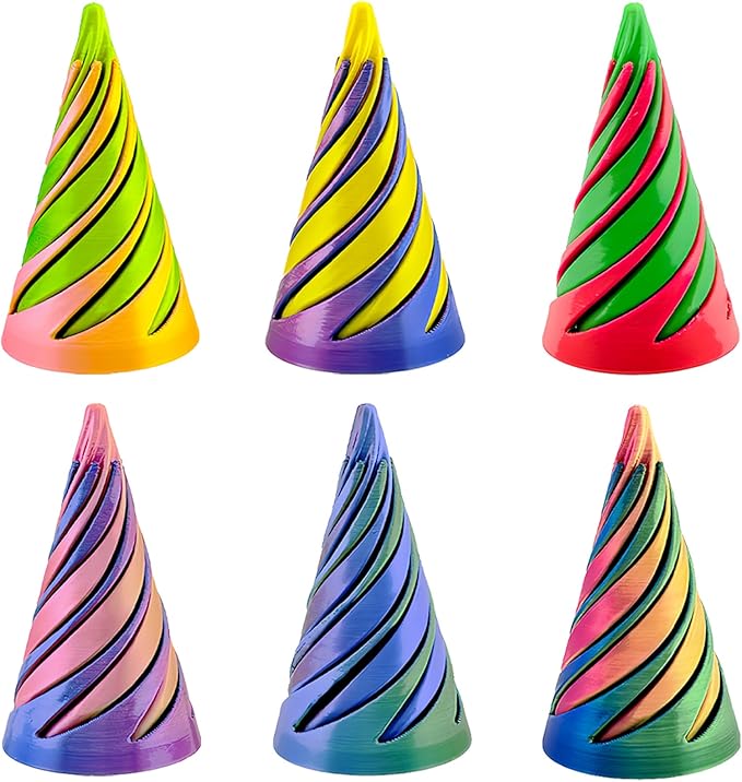 6Pcs Spiral Cone Fidget Toy,Impossible Cone Impossible Pyramid Passthrough Toy,3D Printed Spiral Cone Fidget Toy,Mini Vortex Thread Illusion Desktop Deco Souvenir Gift for Anxiety Relaxing